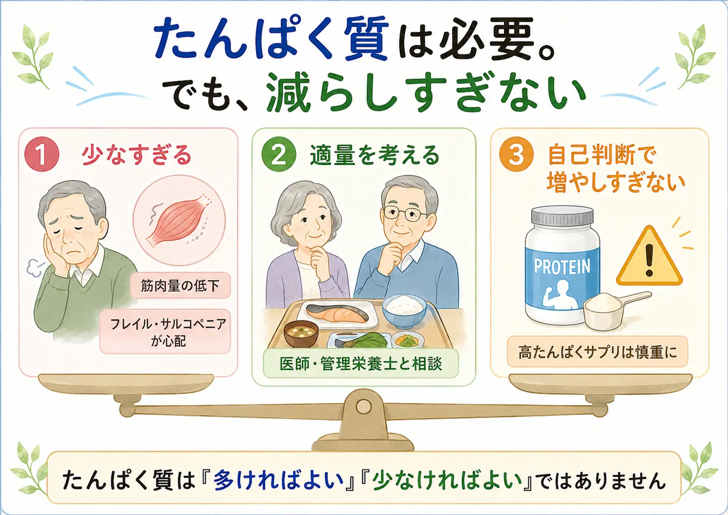 たんぱく質は必要。自己判断で減らしすぎない