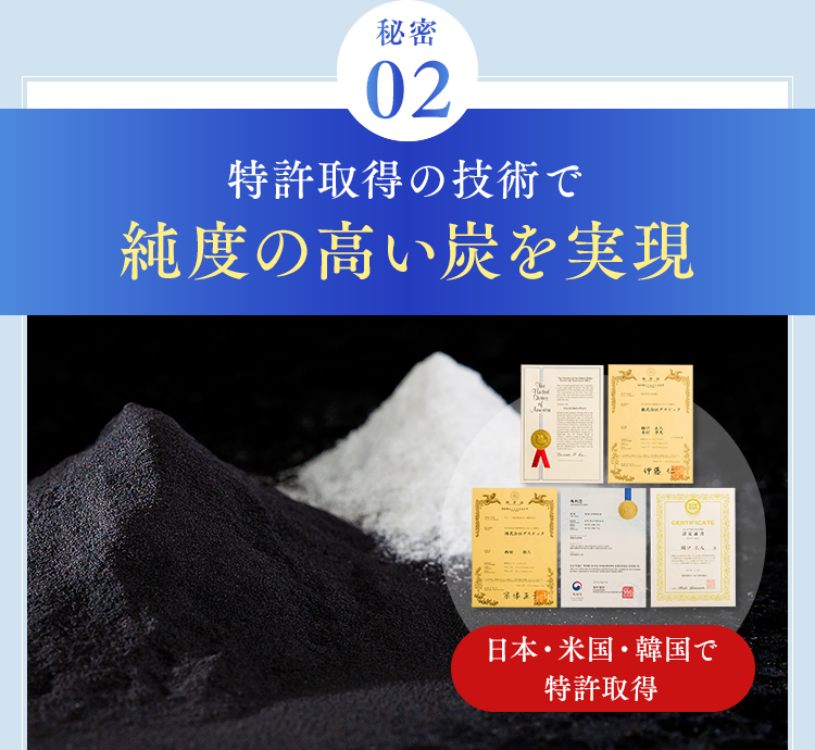 特許取得の技術で純度の高い炭を実現