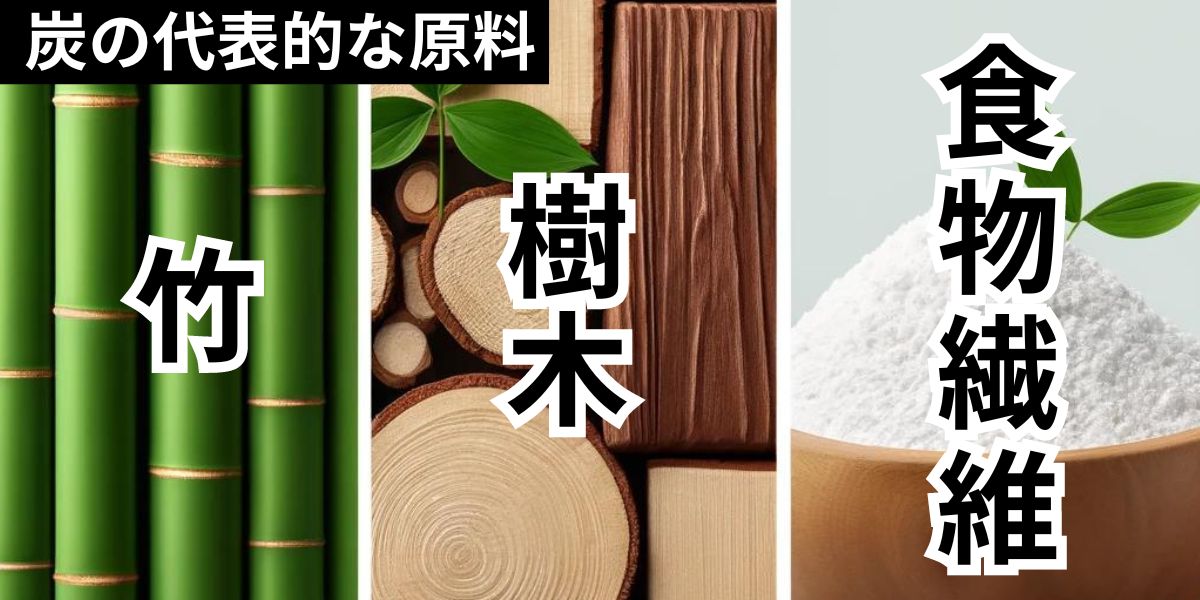 代表的な炭サプリの原料イメージ